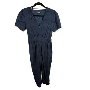 Whistles Navy Blue‎ Eyelet Zoe Broderie Jumpsuit  Women’s Size 6 Missing Belt